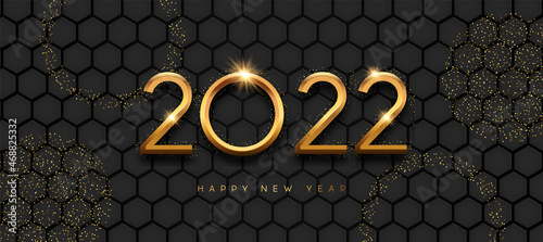 Happy New Year 2022 gold 3d ring luxury card