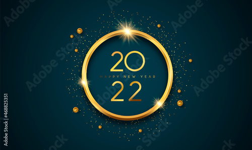 Happy New Year 2022 gold 3d ring luxury card