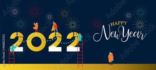 New Year 2022 card happy people friends together