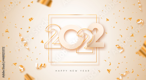 Happy New Year 2022 gold 3d party confetti card