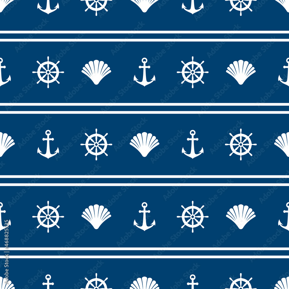Nautical seamless pattern with shells and anchors on blue Nautical seamless pattern with shells and anchors on blue