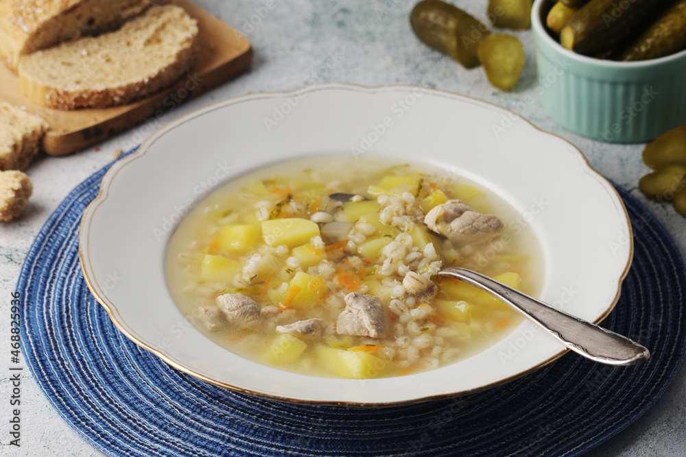 Rassolnik, traditional soup of Russian cuisine Rassolnik, traditional soup of Russian cuisine