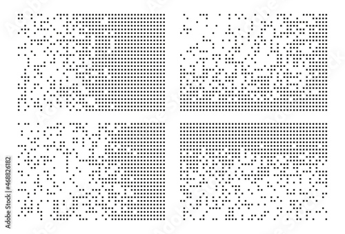 Pixel disintegration, decay effect. Various rectangular elements made of square shapes.