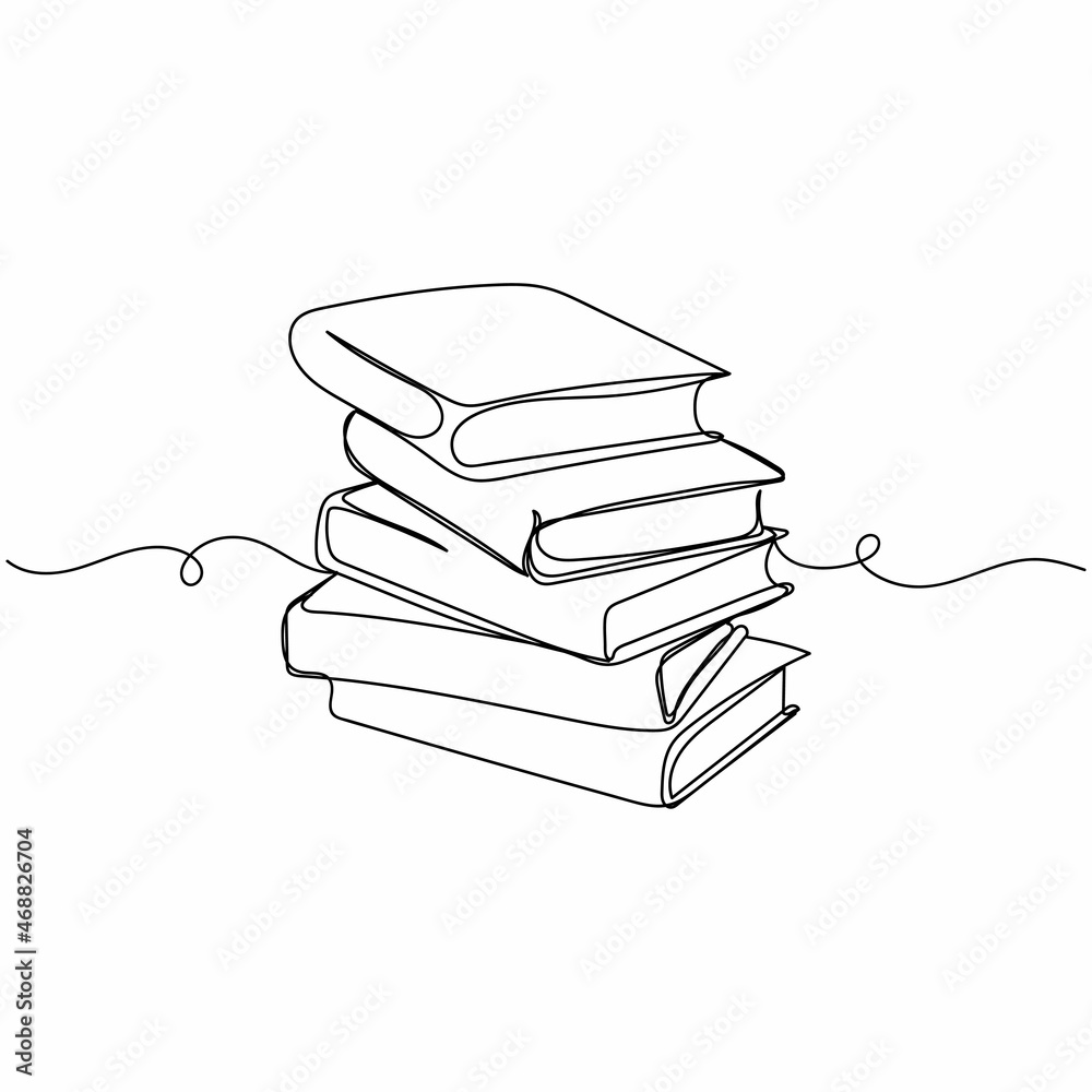 Vector continuous one single line drawing icon of stack pile of books ...