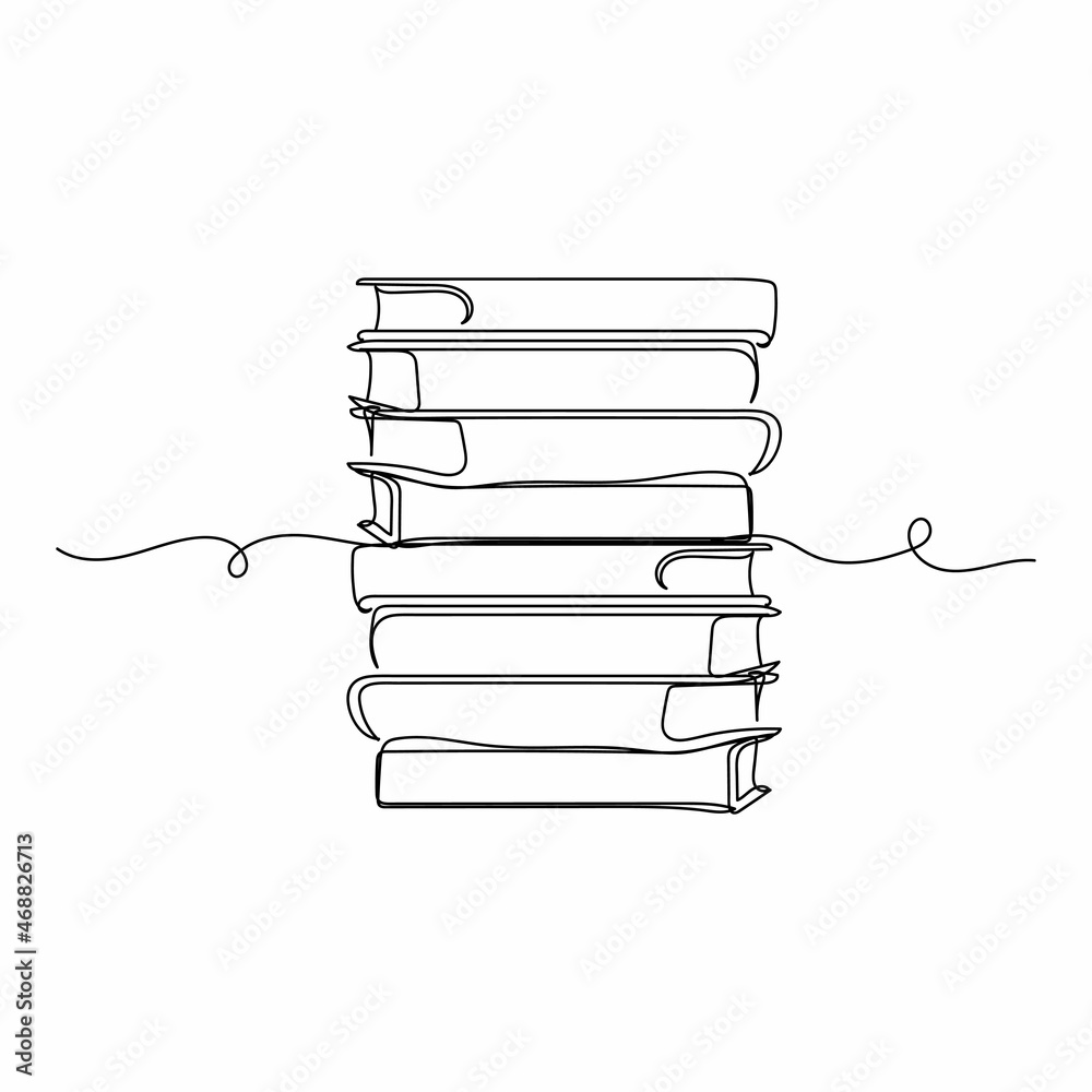 Vector continuous one single line drawing icon of pile of books in ...