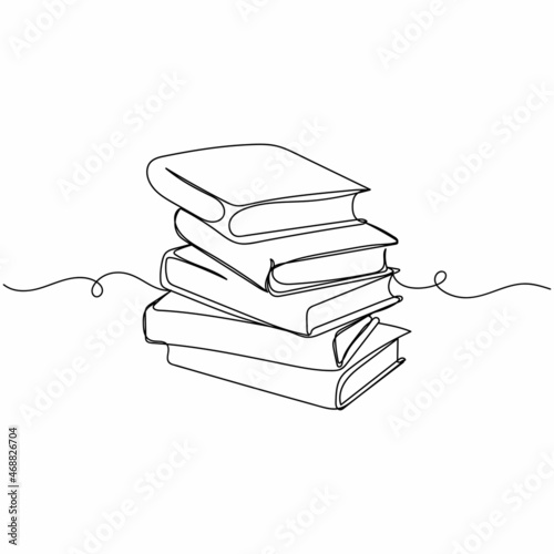 Vector continuous one single line drawing icon of stack pile of books in silhouette on a white background. Linear stylized.