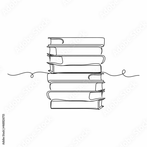 Vector continuous one single line drawing icon of pile of books in silhouette on a white background. Linear stylized.