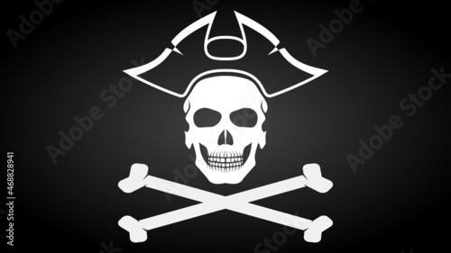 Pirate flag with scull, crossbones and hat