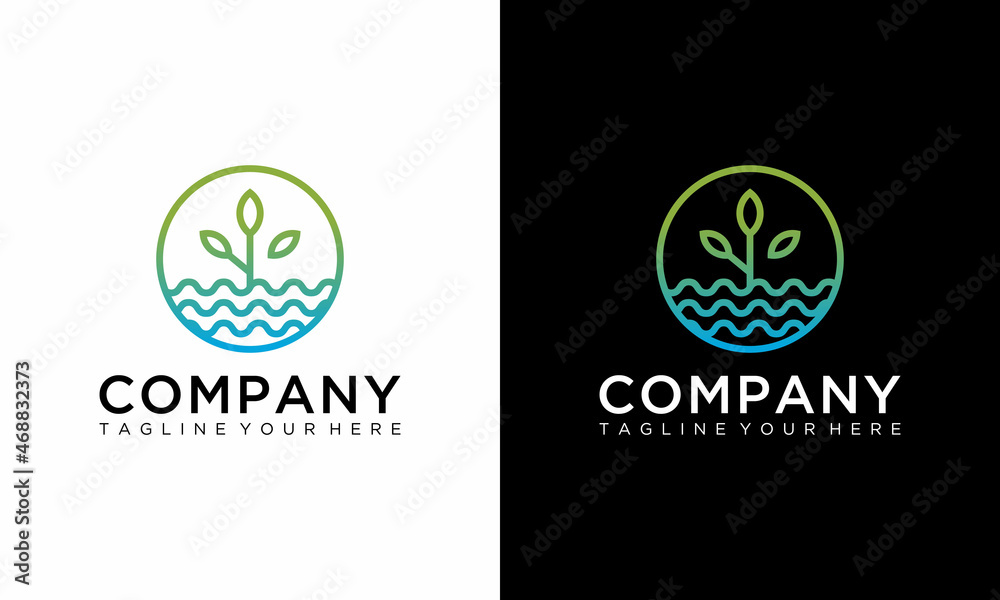 Simple modern nature logo. leaves and water. Clean linestyle logo. Vector template on a black and white background. Simple modern nature logo. leaves and water. Clean linestyle logo. Vector template on a black and white background.
