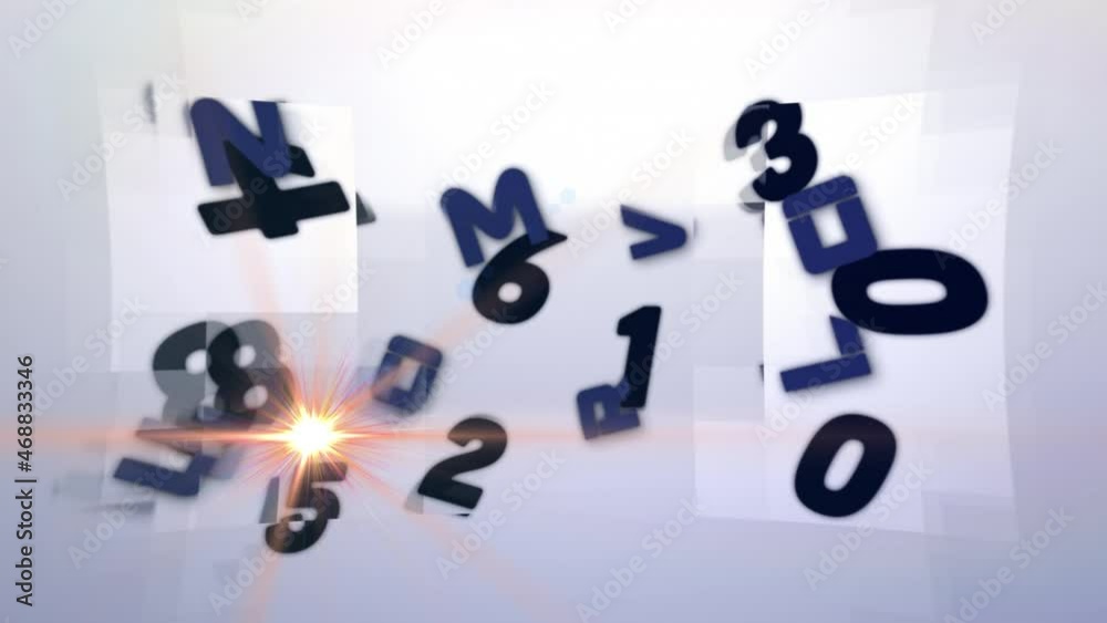 Animation of changing black numbers and letters and moving orange light on grey background Animation of changing black numbers and letters and moving orange light on grey background