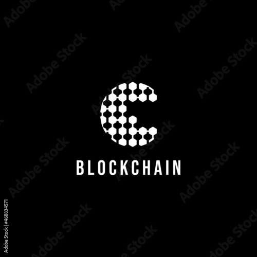 Blockchain logo design. Stylish elegant and trendy black and white Hexagon Cryptocurrency vector illustration