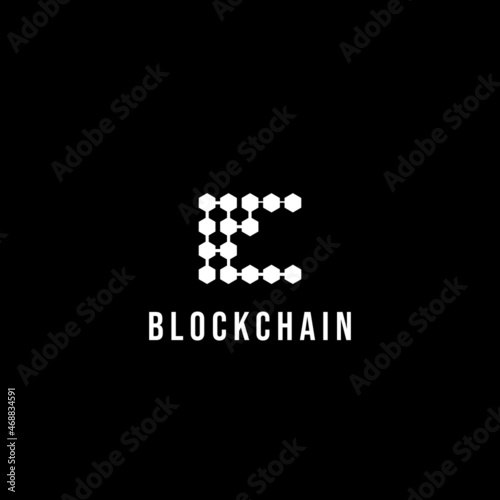 Blockchain logo design. Stylish elegant and trendy black and white Hexagon Cryptocurrency vector illustration