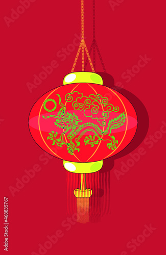 drawing of a Chinese lantern with a dragon