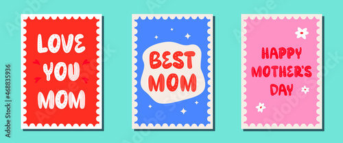 Happy Mother's Day! Set of cute cards with quotes. Vector illustration with handwritten elements. Design templates for a card, banner, poster.