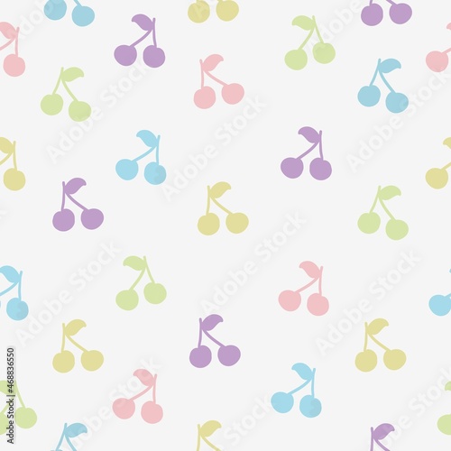 Simple abstract cherry pattern. White background. colored cherry and leaves. vector texture. fashionable print on textiles and wallpaper. 