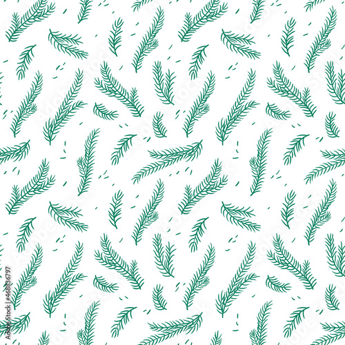 Seamless repeating pattern with fir branches. Vector illustration isolated on white background.
