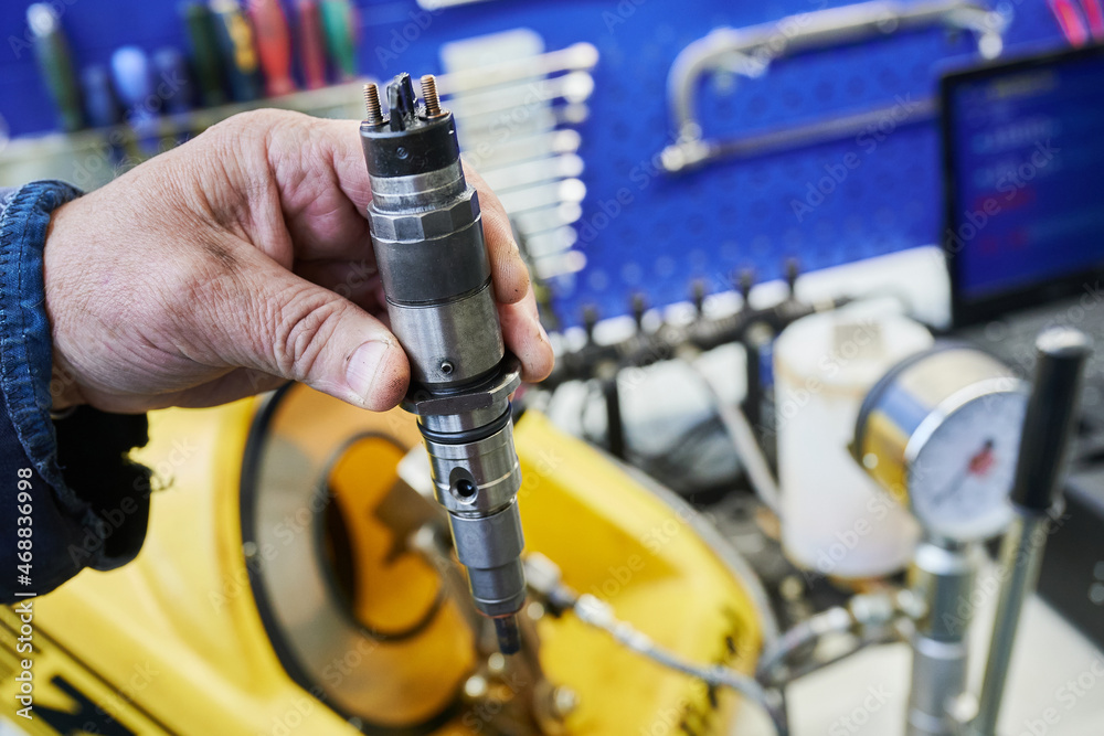 At the stand, the process of checking the operability and wear, the operational properties of the nozzle of a diesel internal combustion engine, At the stand, the process of checking the operability and wear, the operational properties of the nozzle of a diesel internal combustion engine,