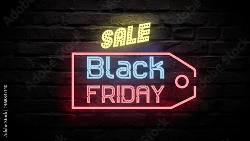 Sale Black Friday neon sign banner. Concept for promo video.