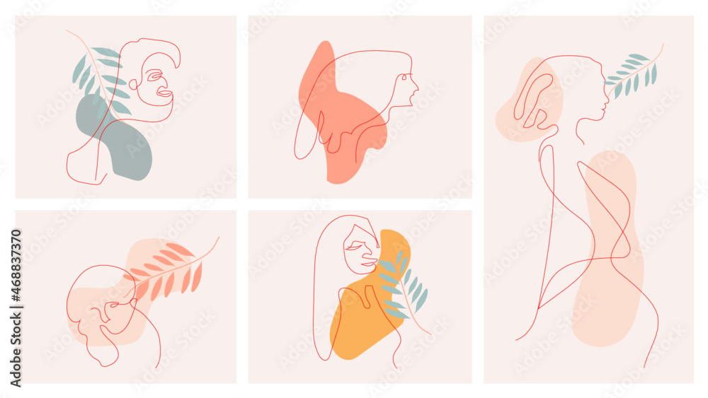 Women abstract line art with leaves
Women abstract line art with leaves