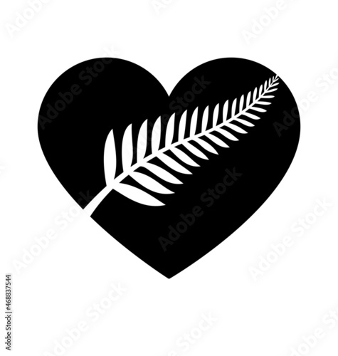 classic new zealand silver fern in heart shape