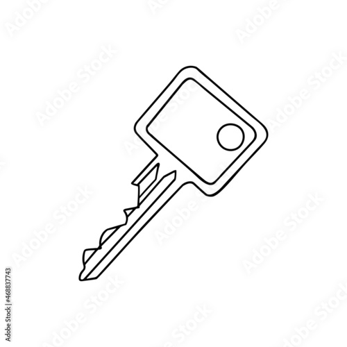 House key outline. Sketch of an object that opens a door lock, safe. Hand drawn thin line art vector illustration. Isolated simple element.