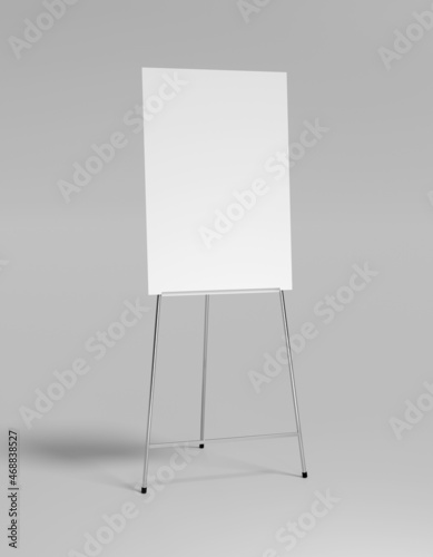 flip chart portable board height adjustable 3d render. with white sheet