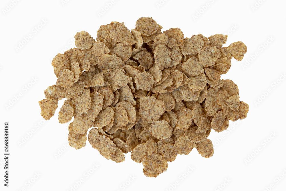 cereals flakes isolated on white background, top view cereals flakes isolated on white background, top view