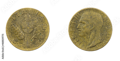 Italy ten centesimi coin on a white isolated background photo