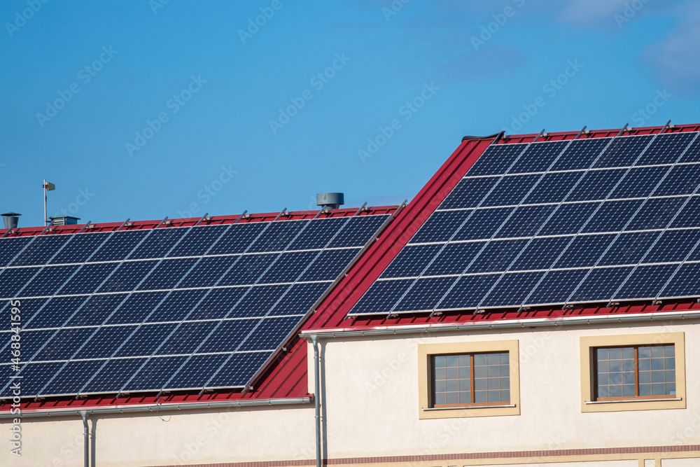 Solar panels on the roof of the building