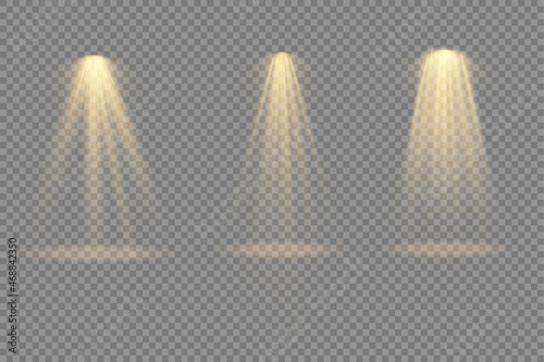Set of yellow spotlight  projector light effect.