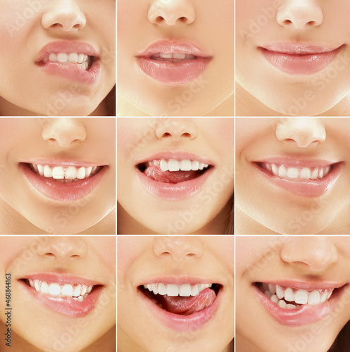 Woman's lips. Multiple expressions,Female face