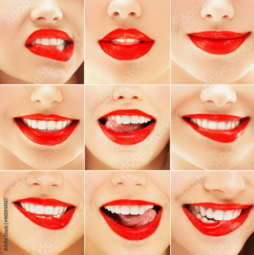 Woman's lips. Multiple expressions,Female face