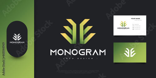 Abstract Initial Letter E and E Logo Design in Green Gradient. EE Monogram Logo or Symbol