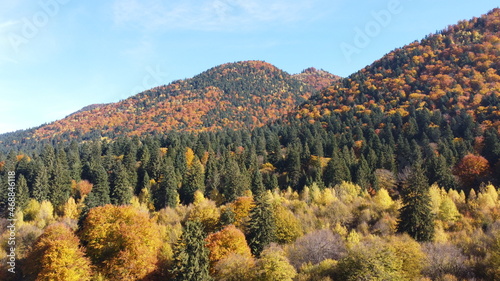 Autumn landscape with drone  Transylvanian panorama