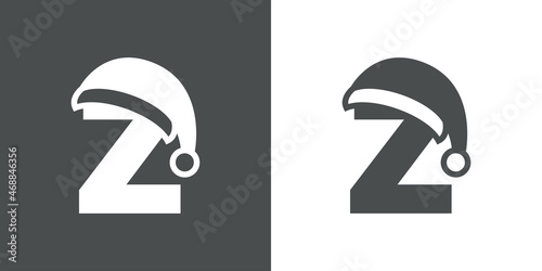 Logotipo con letra inicial Z con silueta de sombrero de Papá Noel en fondo gris y fondo blanco, para su uso en invitaciones y tarjetas de felicitación