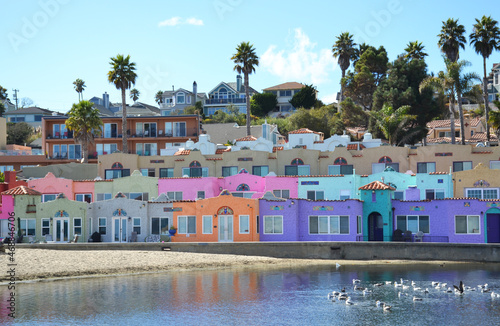 Colorful houses of Capitola Venetian Court in the California coast, Santa Cruz