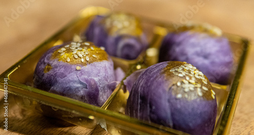 Purple Sweet Potato Pastry with Salted Egg and Sesame Seeds