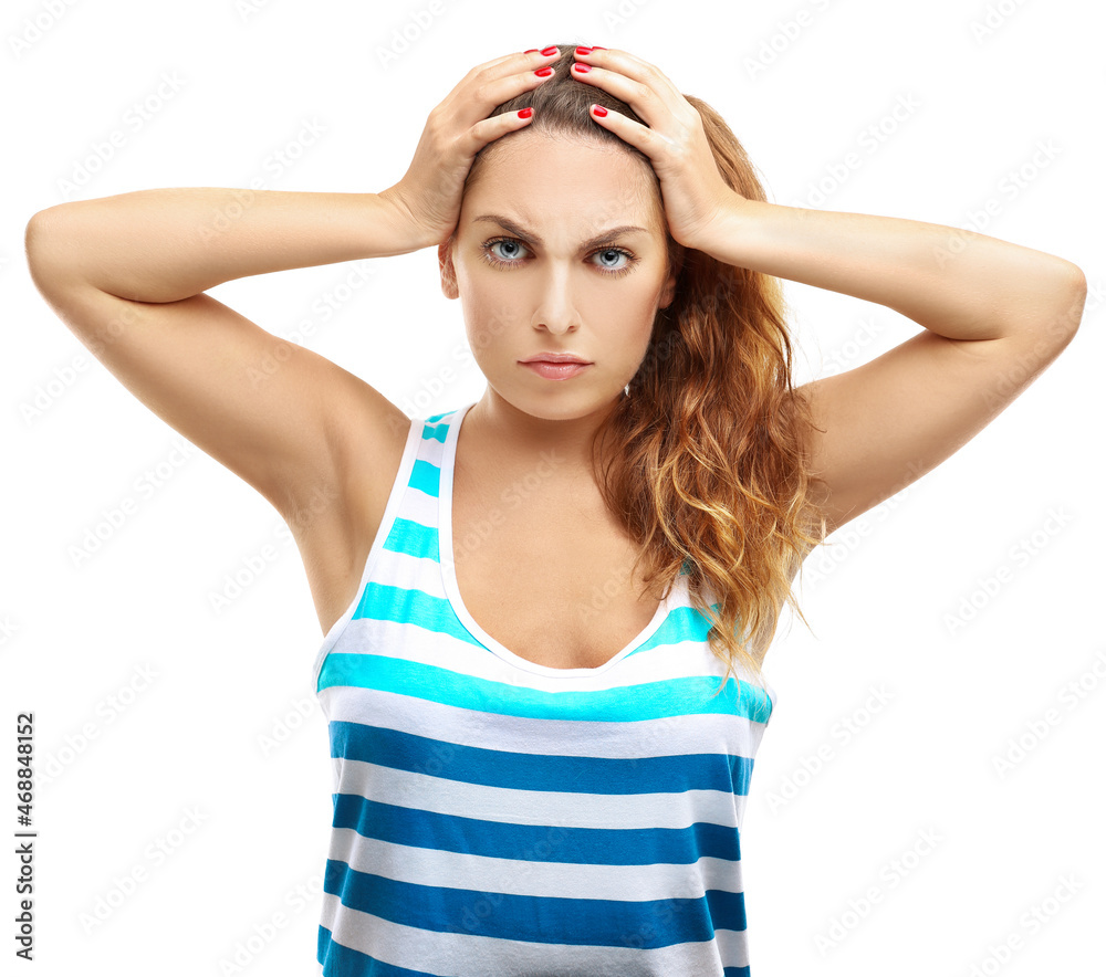 Obraz premium Portrait of worried young woman reacting to bad news.
