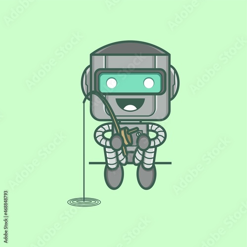 cute cartoon robot character fishing. vector illustration for mascot logo or sticker