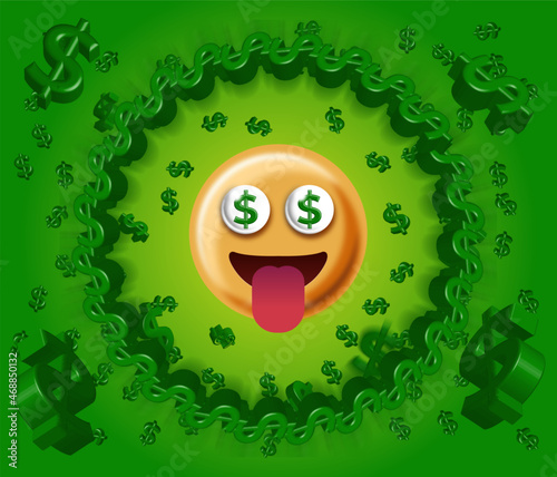 Emoticon dollar icons. cartoon emoji with dollar circle
