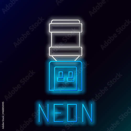 Glowing neon line Water cooler for office and home icon isolated on black background. Water dispenser. Bottle office, plastic and liquid. Colorful outline concept. Vector