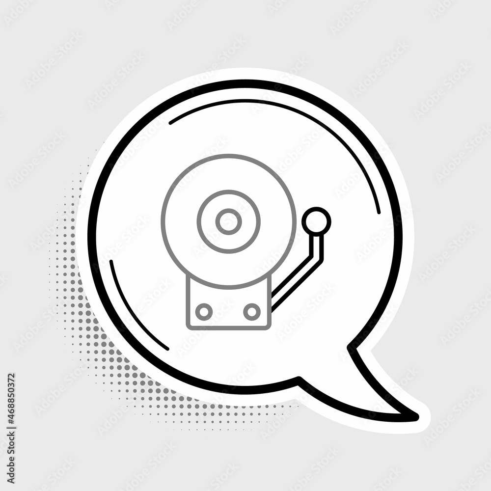Line Ringing alarm bell icon isolated on grey background. Fire alarm system. Service bell, handbell sign, notification symbol. Colorful outline concept. Vector Line Ringing alarm bell icon isolated on grey background. Fire alarm system. Service bell, handbell sign, notification symbol. Colorful outline concept. Vector