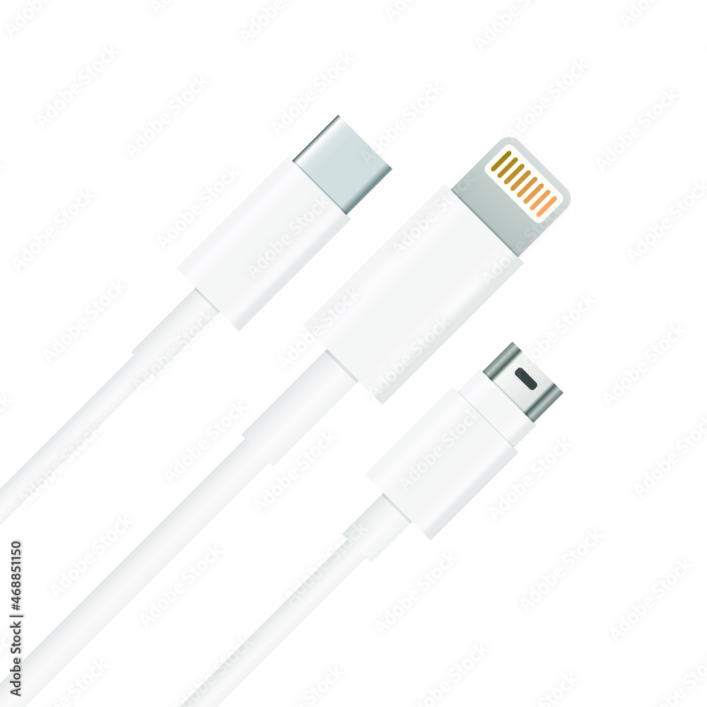 Lightning Type C Mini B Cables Rotate Diagonal Stock Vector Adobe Stock