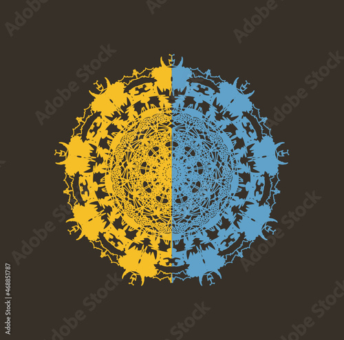 Vector ornament-mandala in the colors of the Canary Cabin palette, Scandi style. Ability to change to any size without loss of quality.