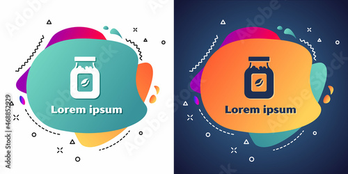 White Coffee jar bottle icon isolated on white and blue background. Abstract banner with liquid shapes. Vector