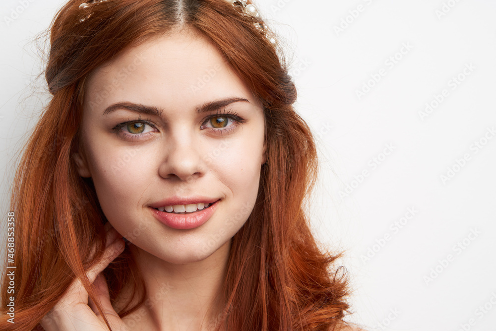 beautiful woman red hair decoration cosmetics close-up