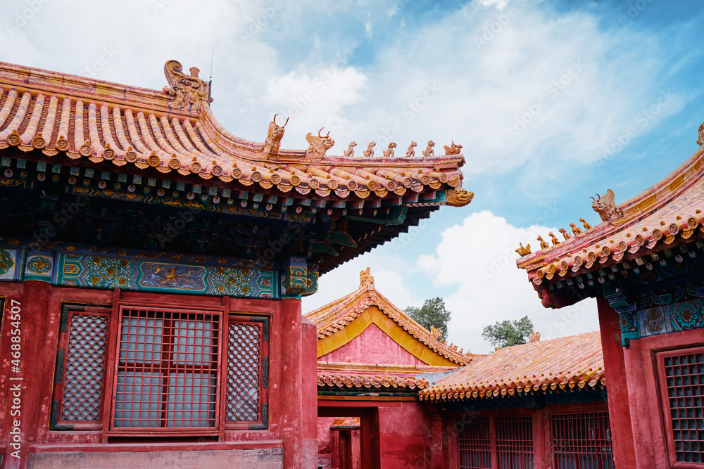 Red wall. Traditional ancient chinese architecture.