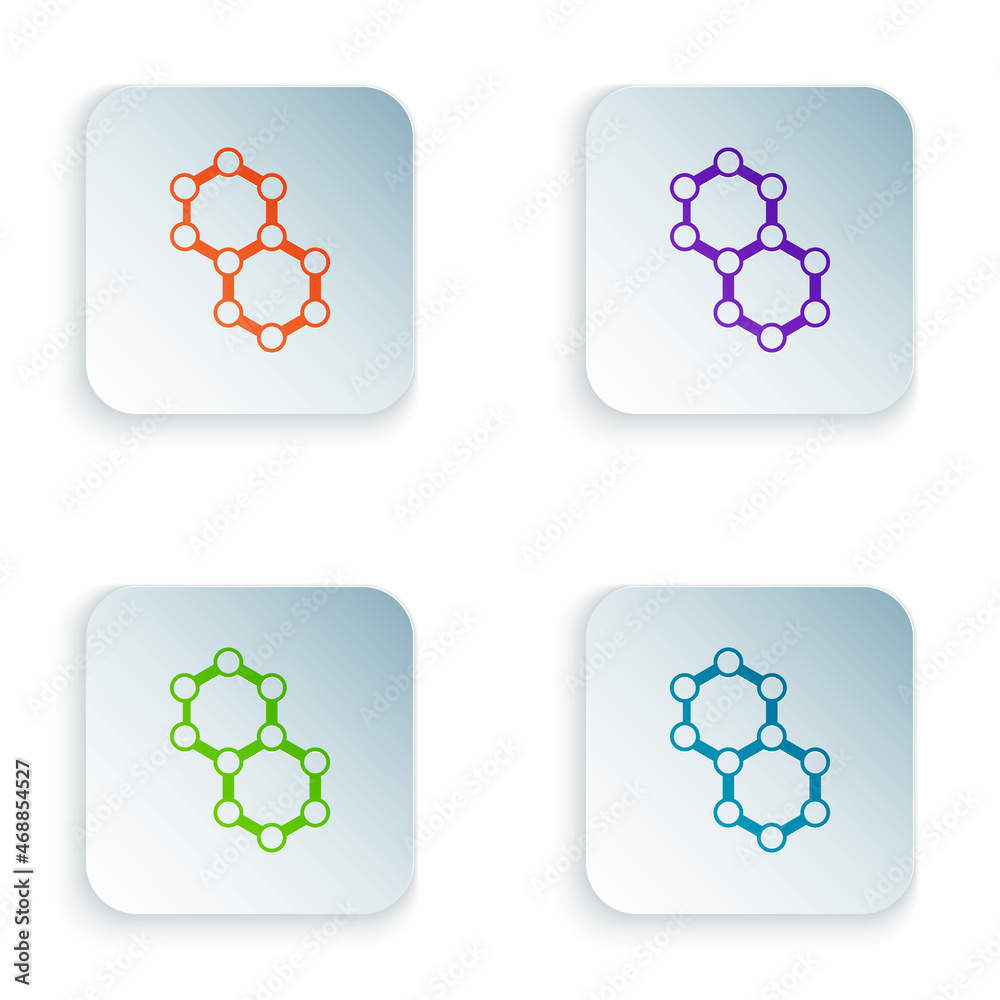 Color Molecule icon isolated on white background. Structure of molecules in chemistry, science teachers innovative educational poster. Set colorful icons in square buttons. Vector Color Molecule icon isolated on white background. Structure of molecules in chemistry, science teachers innovative educational poster. Set colorful icons in square buttons. Vector