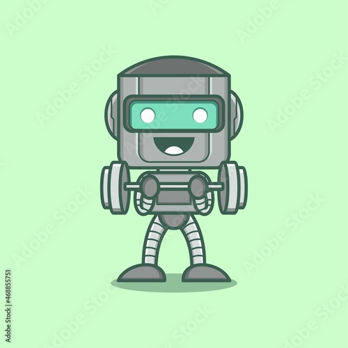 cute cartoon robot character sports fitness or gym. vector illustration for mascot logo or sticker