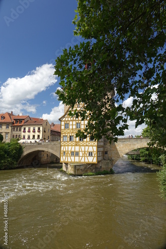 World famous Altes Rathaus (old town hall) Bridge, Unesco World Heritage Site, Bamberg, Upper Franconia, Bavaria, Germany 